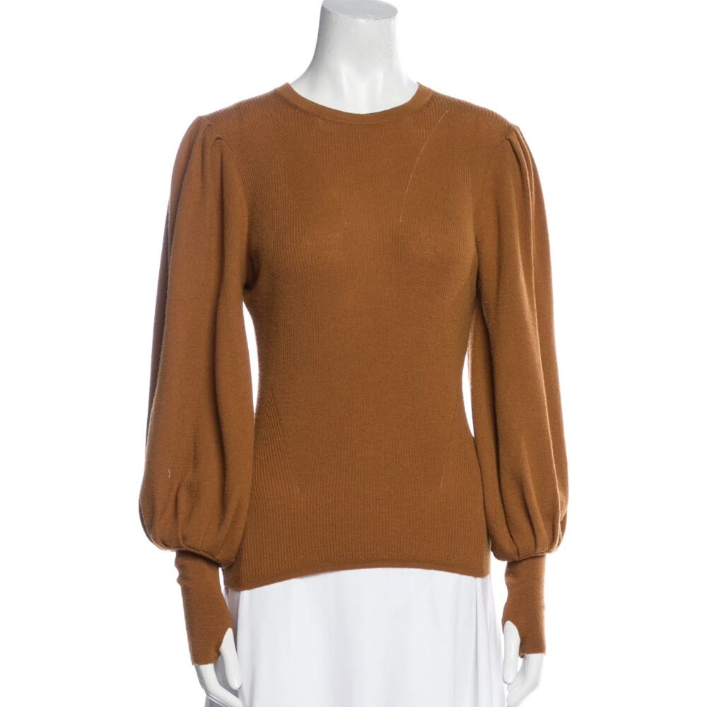 Ulla Johnson Marlis Pullover Sweater Balloon Puff Sleeve Amber 100% Wool Petite